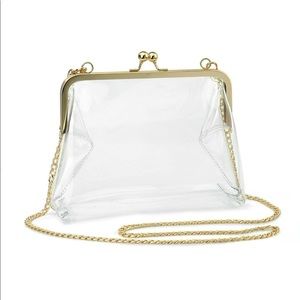 Hoxis Clear Transparent PVC Kiss Lock Chain Cross Body Bag Womens Clutch